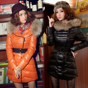 Free shipping winter cloth Large raccoon fur slim thickening medium-long down jacket for women