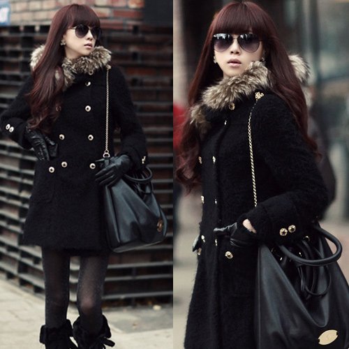 Free shipping Winter coat Women's double breasted long Overcoat hoodies Coat Fur Coat Outerwear R0215