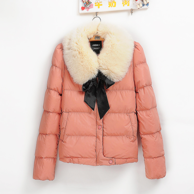 Free shipping  winter  detachable fur collar bow short design outerwear women's cotton-padded jacket