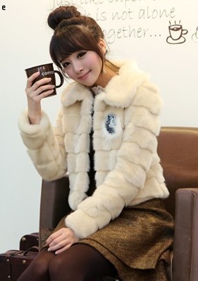 Free shipping winter faux rabbit fur outerwear with turn-down collar women's warm fur coat plus size:S/M/L/XL,2-COLORS