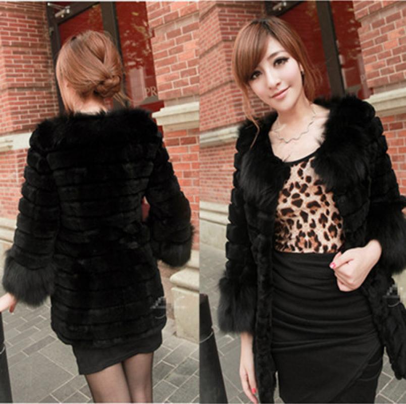 Free Shipping Winter fur coat noble elegant fox fur patchwork stripe medium-long thickening fur coat