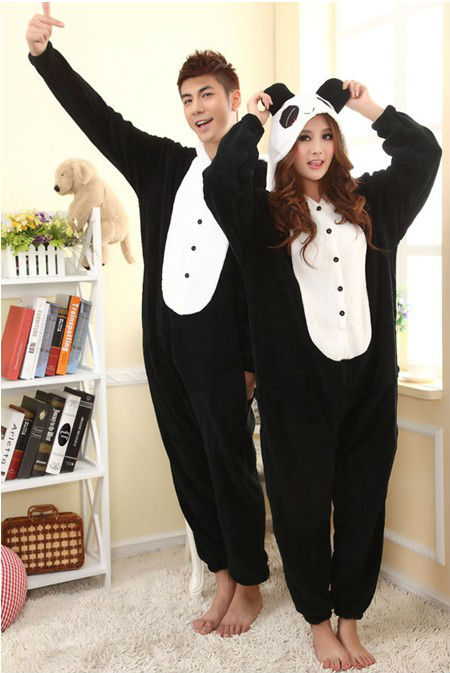 Free Shipping Winter Home wear Women's Men's Lovers Warm Siamese Sleepwear Cute cartoon Panda thickening coral fleece Tracksuit