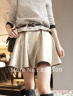 Free Shipping Winter Imitation sheepskin Fashion Women Lady Retro Ball Gown Mini Leather Skirts Black Red Gold