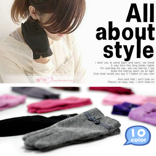 Free shipping Winter leather exquisite bow thermal gloves cashmere gloves full short gloves