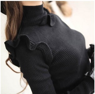 Free shipping,winter Lotus leaf collar slim thin thick sweater knitting all-match bottoming shirt,