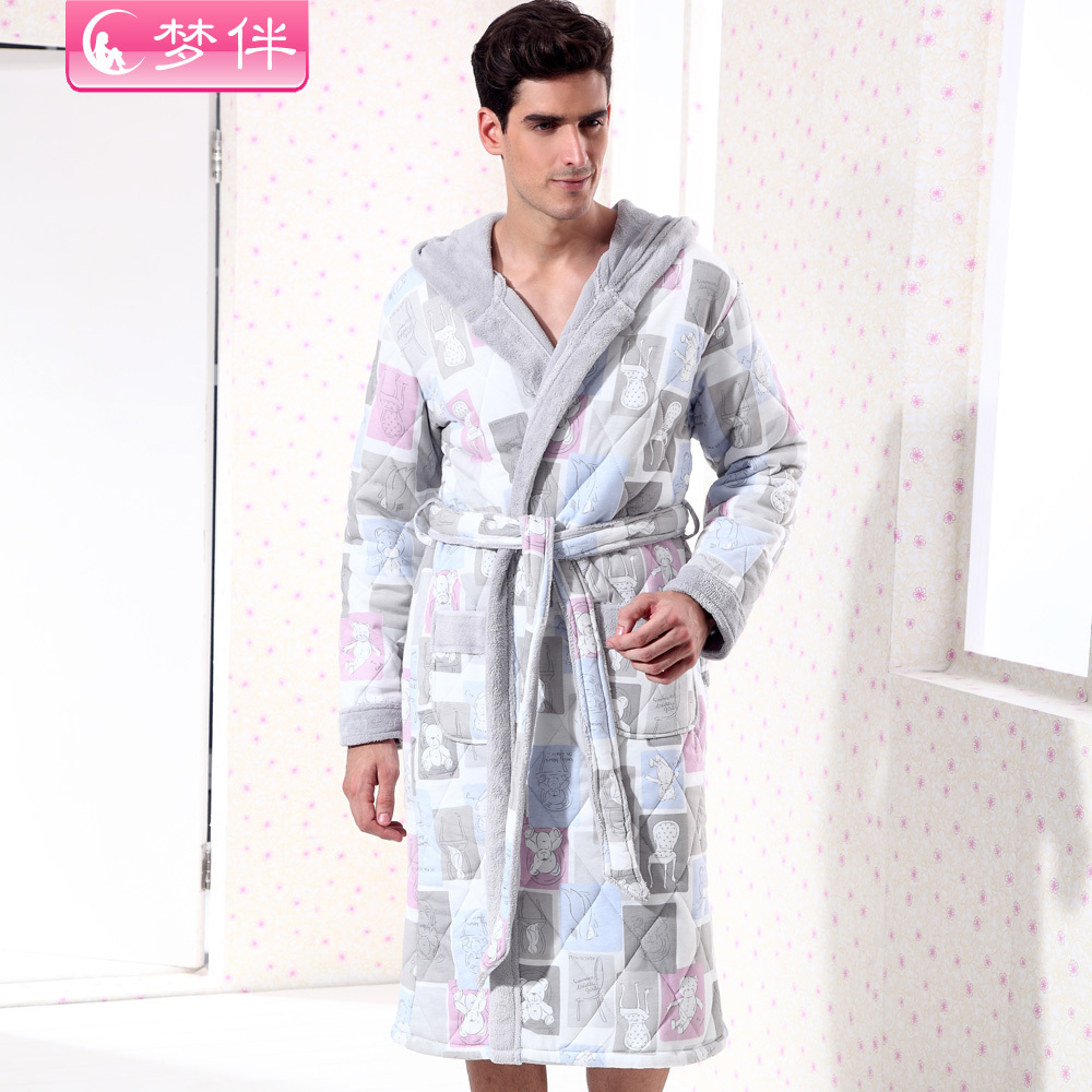 Free shipping Winter lovers sleepwear cotton-padded thickening male robe lounge with a hood thermal m728