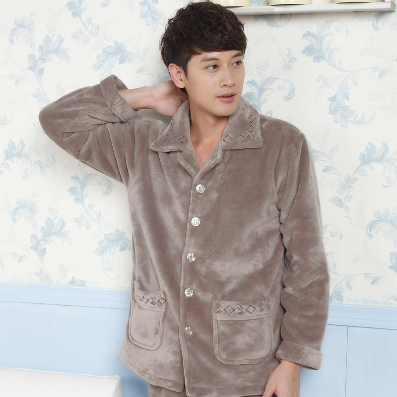 Free shipping Winter male flannel sleepwear male at home service autumn and winter thickening coral fleece long-sleeve lounge