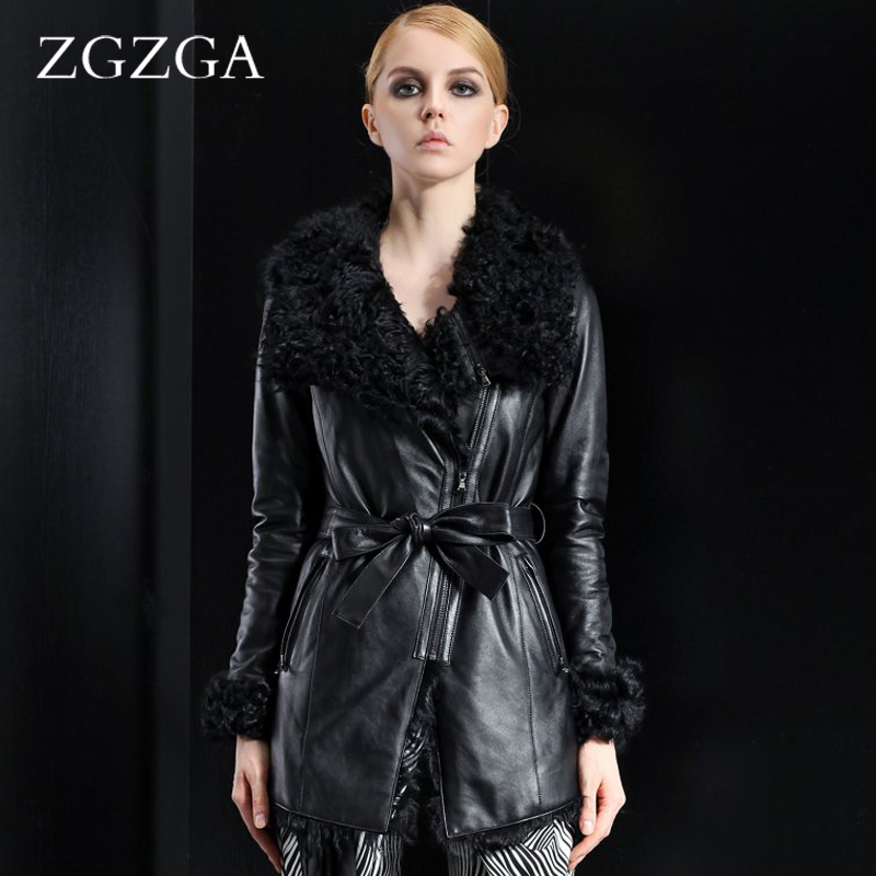 free shipping  winter medium-long slim berber fleece sheepskin genuine leather clothing women's outerwear