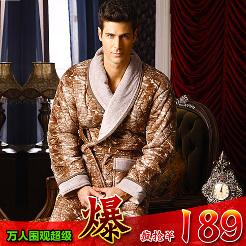 Free shipping Winter men's thickening cotton-padded robe bathrobes long-sleeve male sleepwear winter cotton-padded jacket lounge