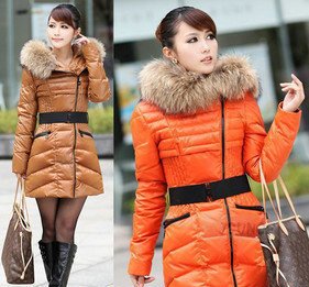 Free shipping-winter missfofo down coat large fur collar medium-long women down coat