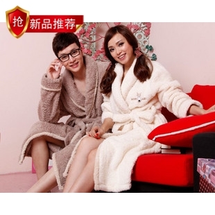 Free Shipping Winter plush coral fleece robe lovers sleepwear bathrobes lounge