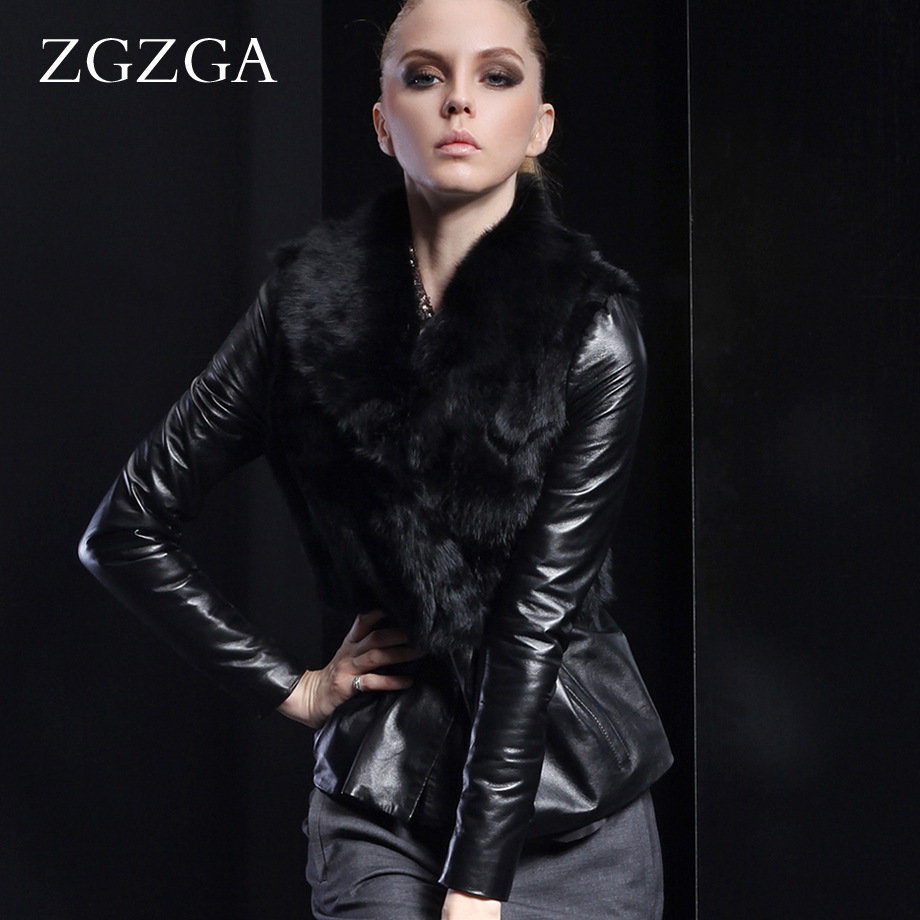 free shipping  winter ruffle hem slim short design sheepskin rabbit fur coat