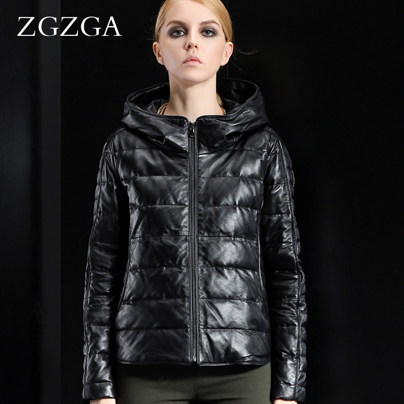 free shipping  winter short design slim casual hooded women's genuine leather sheepskin down coat