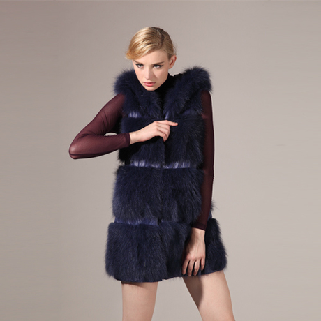 Free shipping Winter women down jacket 2012 blue fox fur hooded down coat  medium-long vest sleeveless 03