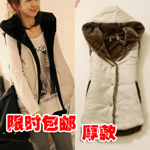 Free shipping Winter women's casual vest coral fleece thickening with a hood vest cotton vest