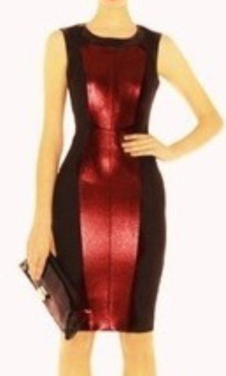 Free shipping   with contrasting metallic and black panelling and faux leather neckline dress Black, Red (10 pieces/lot)