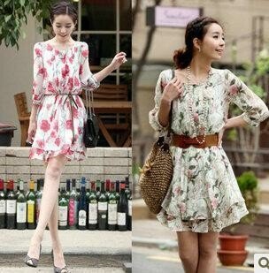 Free shipping,with free belt,2012 the Newest of summer half sleeve broken flowers chiffon ladies dress ,Wholesale&Retail 8325#