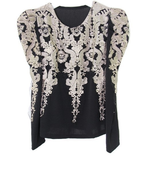 Free shipping  Woman fashion gold embroidered bubble sleeve T-shirt TOPS long sleeve tops notu812