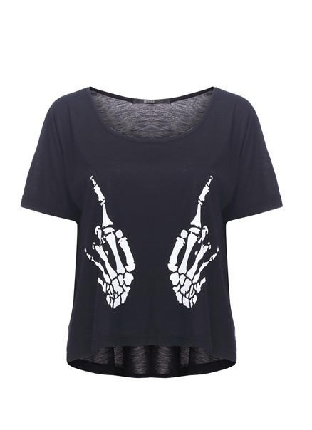 Free shipping Woman fashion short  Skull Hand Black T-shirt  tops nou646