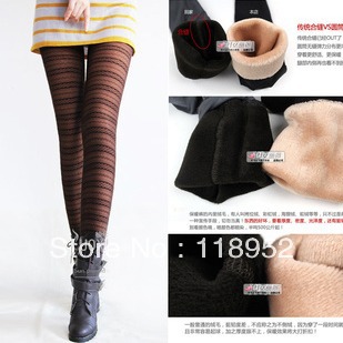 free shipping woman  water wave lace double layer winter warm legging  plus crotch velvet pantyhose Warm carbon fiber Stockings