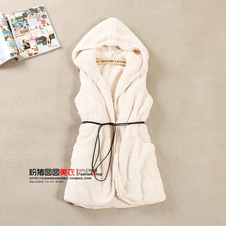 Free shipping women 2012 autumn winter fashion vest cotton coat,  medium-long lacing berber with a hood. fashion wool jack