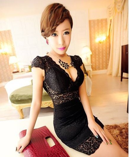 free shipping women 2012 new fashion sexty clubwear party evening elegant slim V-neck lace bandage sheath above knee mini dress