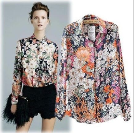 Free shipping Women 2013 fashion floral blouse, long sleeve silk shirt lady blouse women's OL shirts free shipping