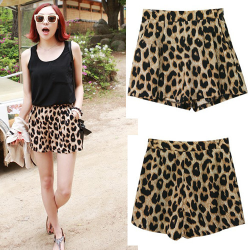 Free shipping women 2013 new classic leopard casual shorts hot short pants trousers elastic waist