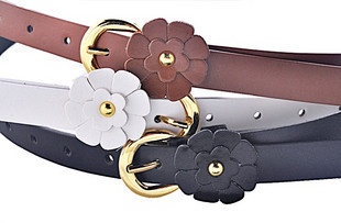 free shipping Women Accessories small flower women's thin belt rose leather round buckle thin belt 45g