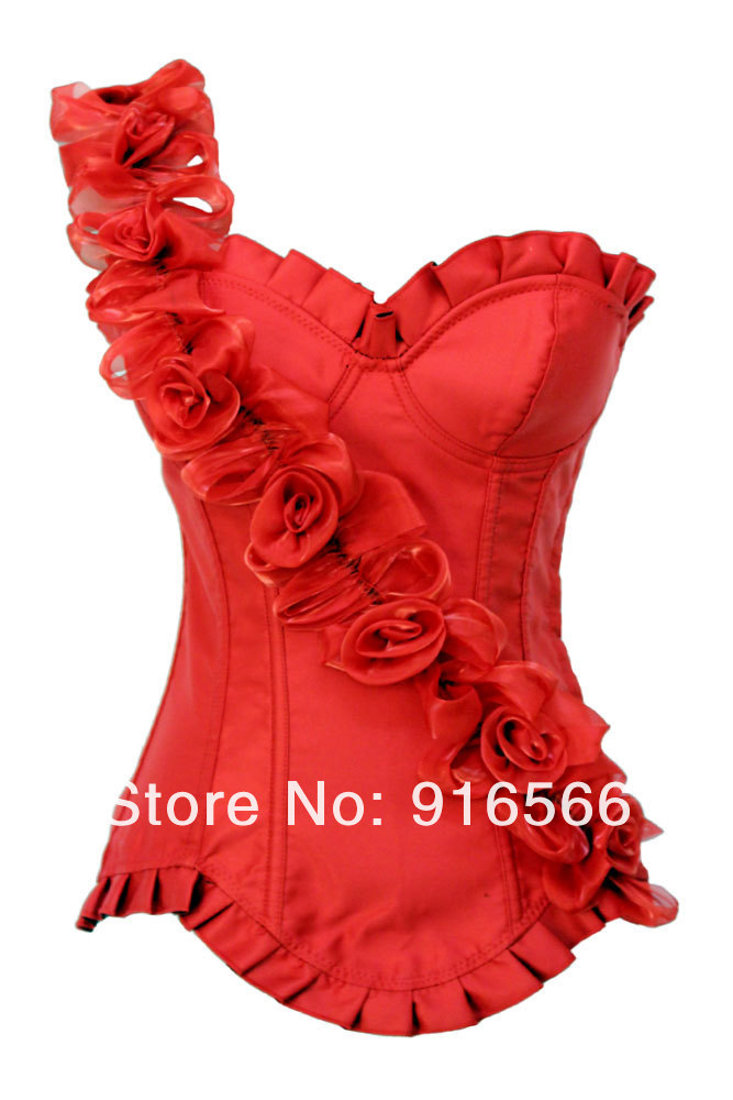 Free shipping Women Best quality Red Corset with Floral Design Sexy Corset Sexy Bustier 5 Size S M L XL XXL1066035276