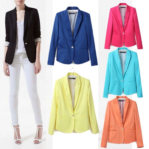 Free Shipping  Women Casual Blazer Suite One Button Lapel Outerwear Coat Jacket 6 Candy Colors