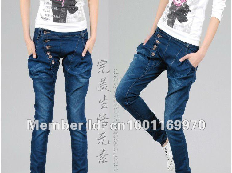 free shipping        Women Casual Low rise Straight Denim Jeans Pants Trousers  Harem  jeans  678