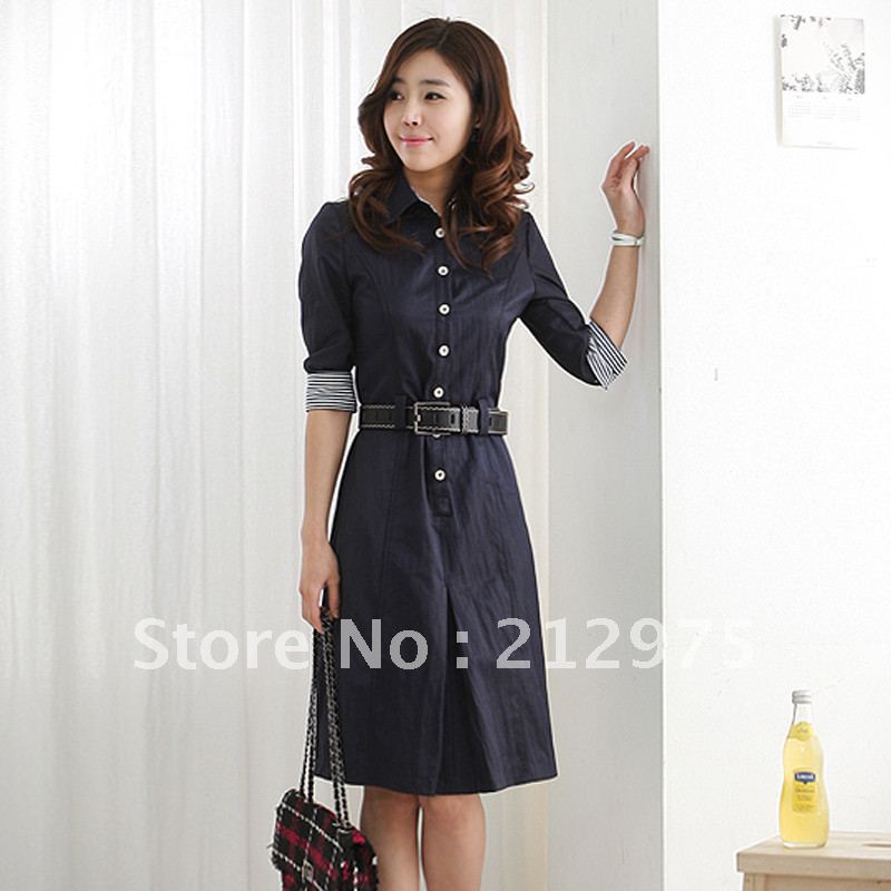 Free Shipping Women Clothing 2012  Korea Fashion Outwear Slim Style Half Sleeve Plus Size Women Dress& Skirts With Free Belt