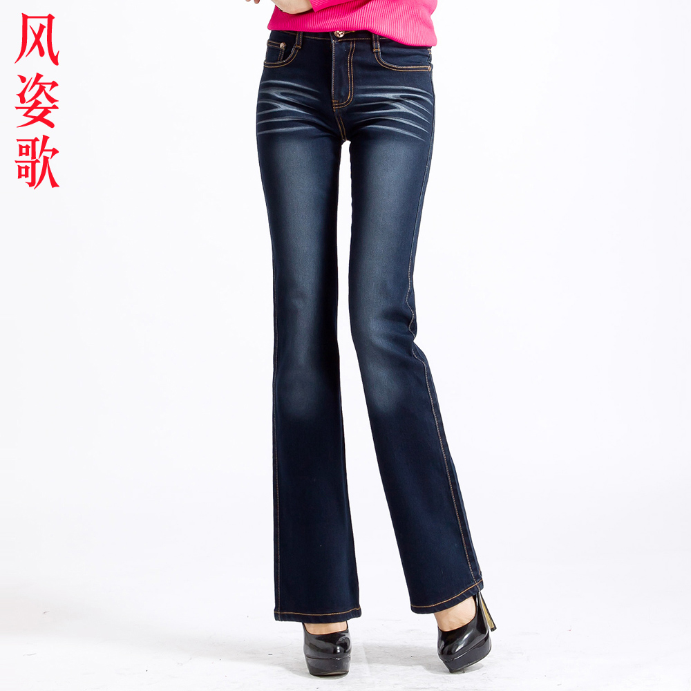 Free shipping women clothing 2013 new arrival slim elastic jeans bell bottom jeans  plus size jeans female