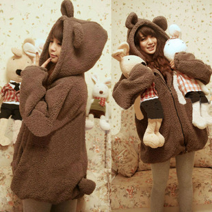 Free shipping / women coat / fur / bear ear / Zipper Jacket / Bear ears Hooded Fleece ladies sweater coat/Cartoon coat