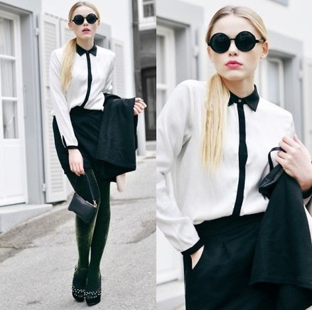 Free Shipping Women Color Matching Lapel Collar Blouse Shirts YC-7992