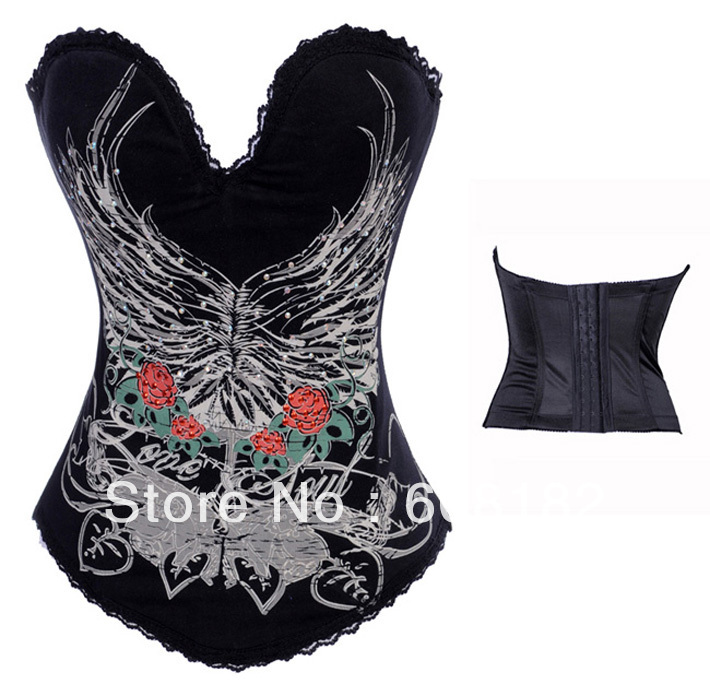 Free shipping! Women Corset Sexy Lingerie satin black 1722 wholesale retail