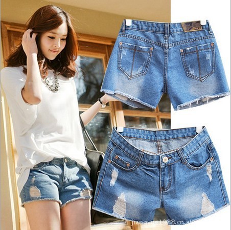 Free shipping women denim shorts wahsed destroyed short pants Beach shorts