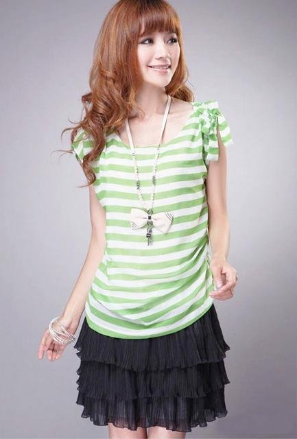 Free shipping women dress big size chiffon dress short sleeve chiffon suit strip dress FD00005