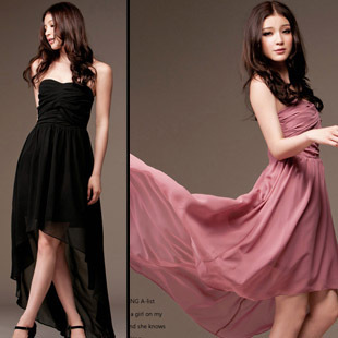 Free Shipping Women Elegant Ruffle Tube Top Irregular Skirt Chiffon One-piece Dress