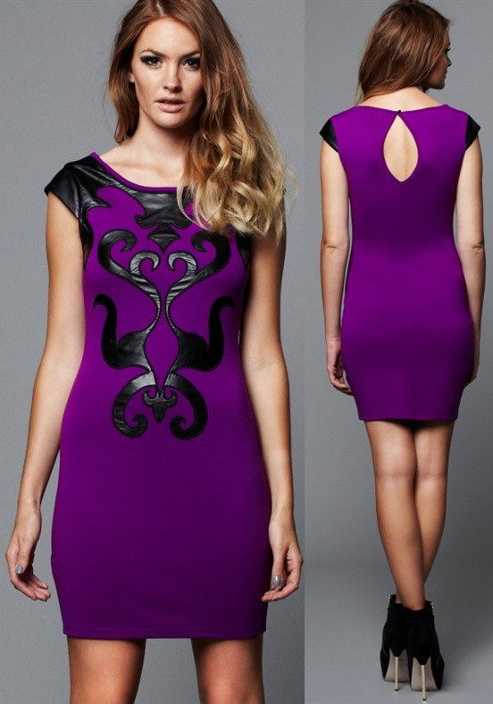 Free shipping  Women elegant sexy with PU leather romantic couture casual dress