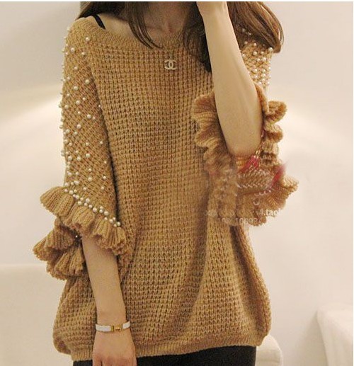 free shipping women fashion half sleeve sweater with beading decoration and pullover style for summer and autumn