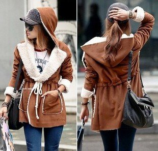 free shipping! women faux leather coat;hooded ,faux deerskin jacket (Drop Shipping Support!)  brown black colour