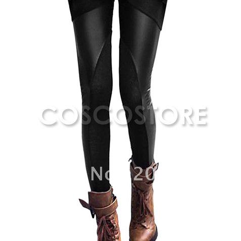 Free shipping Women Faux Leather Mesh Inset Ankle Length Footless Legging Tregging Tight Skinny Slim One Size