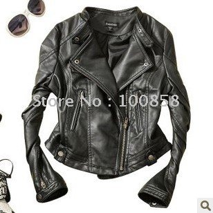 free shipping! women faux leather;zip-up,cropped PU leather jacket (Drop Shipping Support!)