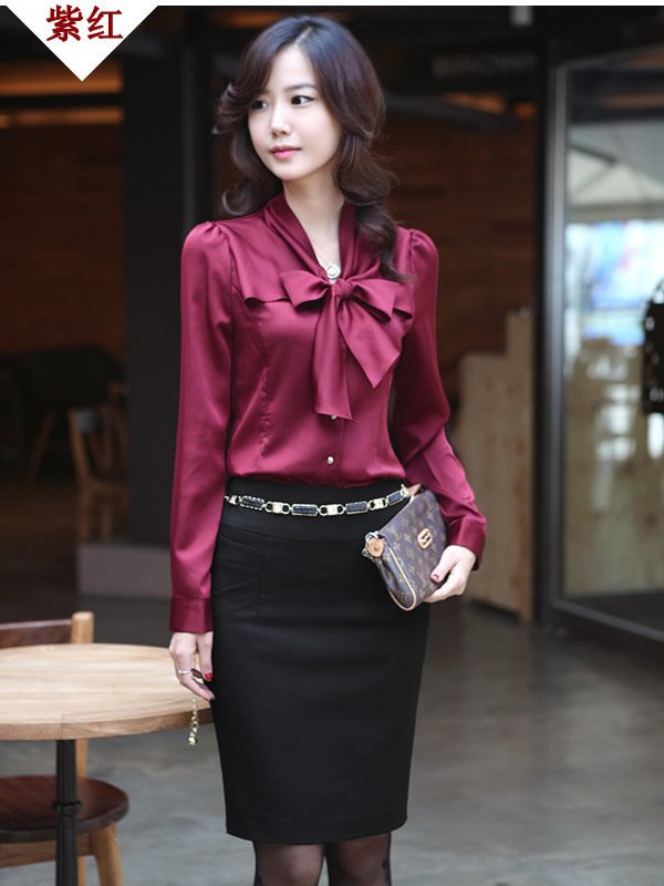 Free shipping women faux silk shirt long sleeve blouse elegant vintage tops ladies dress shirt Hot sale