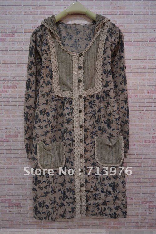 FREE SHIPPING WOMEN FLORAL LONG COATS,WOMEN COTTON DRESS,LADIES AUTUMN TOPS,WOMEN HOODIES