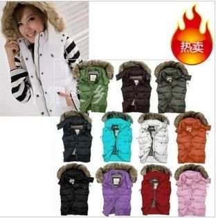 Free Shipping Women Fur Vest Detachable Hooded Down Vest Coat Multi-color Sleeveless Waistcoat Jacket  90% White Down VT-019