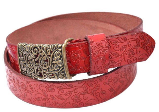 Free shipping women genuien leather belt with hollow out buckle,print flower,emboss real leather belt for women dress jeans