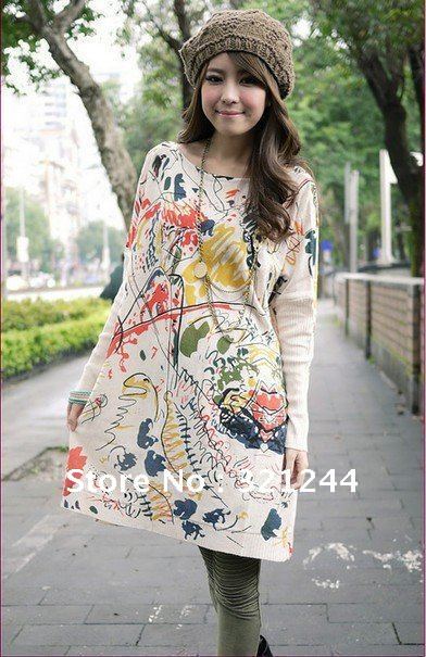 Free Shipping Women Graffiti Printing Knitwear /Loose long sweater/Knitting shirt/J-WMY005